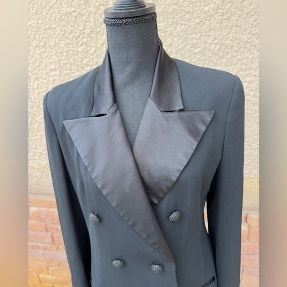 Kenar Studio Black Blazer Women’s Size 6 Double Breasted Satin Lapel Jacket - Picture 12 of 13